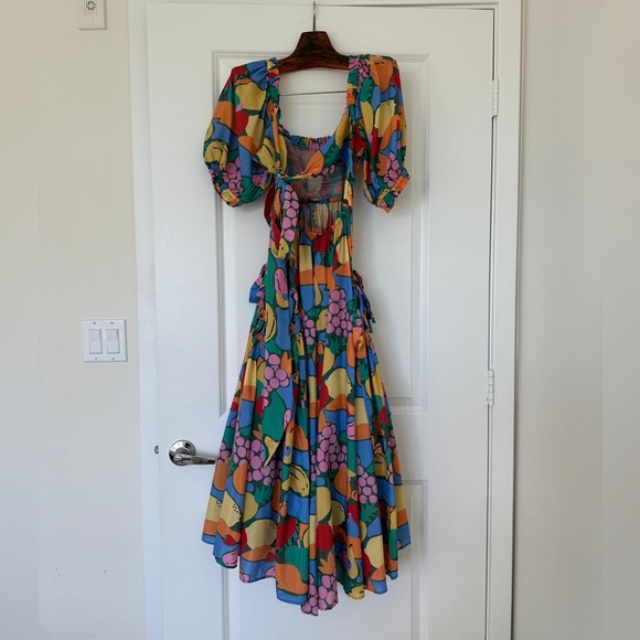 Farm Rio Multicolor Fruit Landscape Short Sleeve Midi Dress - Picture 10 of 11